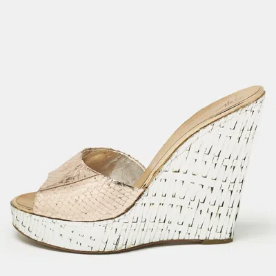 Pre-owned Giuseppe Zanotti Metallic Snakeskin Embossed Leather Platform Wedge Sandals Size 40