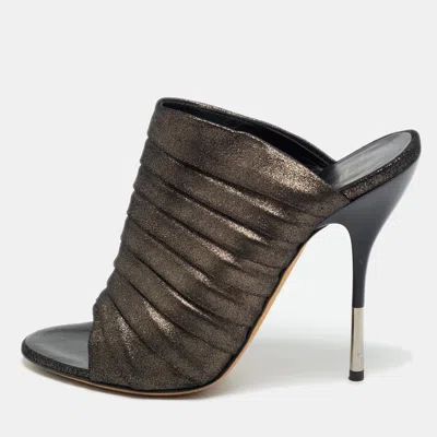 Giuseppe Zanotti Metallic Texture Suede Open Toe Mules In Brown