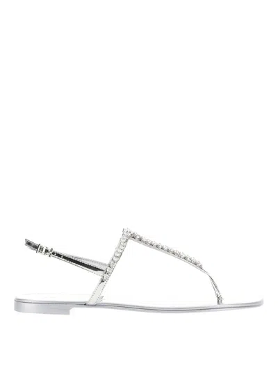 Giuseppe Zanotti Metallic Embellished Flat Sole Sandal In White