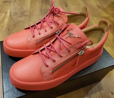 Pre-owned Giuseppe Zanotti Msrp $695,  Birel Leather Low-top Sneakers, Size 10us In Red