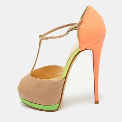 Pre-owned Giuseppe Zanotti Multicolor Leather And Glitter Ankle Strap Sandals Size 36