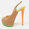 Giuseppe Zanotti Multicolor Leather Peep Toe Platform Slingback Pumps In Neutral