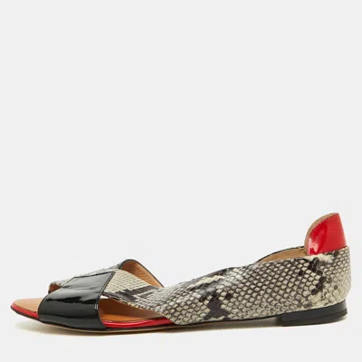 Pre-owned Giuseppe Zanotti Multicolor Python Embossed And Patent Leather D'orsay Flat Sandals Size 41