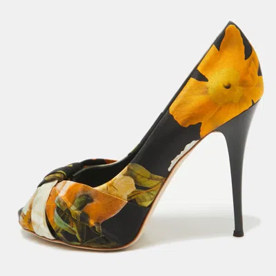 Giuseppe Zanotti Multicolor Satin Floral Silk Peep Toe Pumps