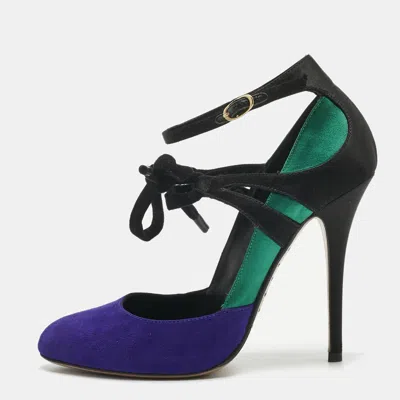 Pre-owned Giuseppe Zanotti Multicolor Suede And Velvet Ankle Strap Pumps Size 38