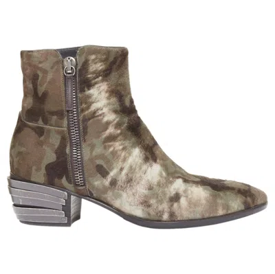 Pre-owned Giuseppe Zanotti Navy Green Camouflage Ponyhair Metal Tiered Heel Boots Eu43