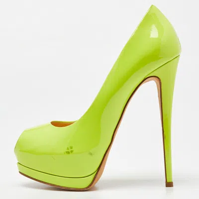 Pre-owned Giuseppe Zanotti Neon Green Patent Leather Sharon Peep Toe Pumps Size 39