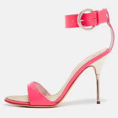 Pre-owned Giuseppe Zanotti Neon Pink Patent Leather Taz Sandals Size 36