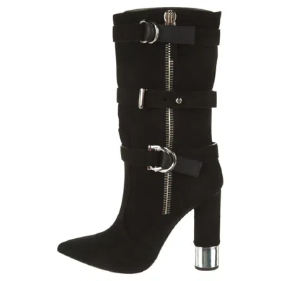 Pre-owned Giuseppe Zanotti New $1695  Black Suede Buckle Zipper Boots Italian 37.5