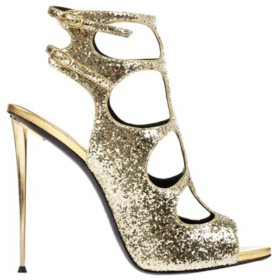Pre-owned Giuseppe Zanotti New  Gold Sequin Glitter Spike Heel Shoes Sandals It. 36 - Us 6