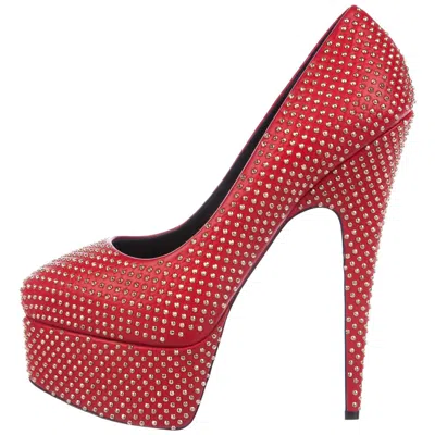 Pre-owned Giuseppe Zanotti New  Red Leather Gold Tone Studs Platform Shoes Pumps 40 - Us 10