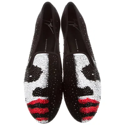 Pre-owned Giuseppe Zanotti New  Women's Swarovski Crystals *joker* Suede Loafers It. 38 In Black