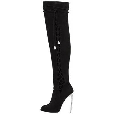 Pre-owned Giuseppe Zanotti New  X Jennifer Lopez Crystal Embellished Over-the-knee Boots 38 In Black