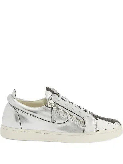 Giuseppe Zanotti Nicki Metallic-effect Leather Zip-detail Sneakers In Gray
