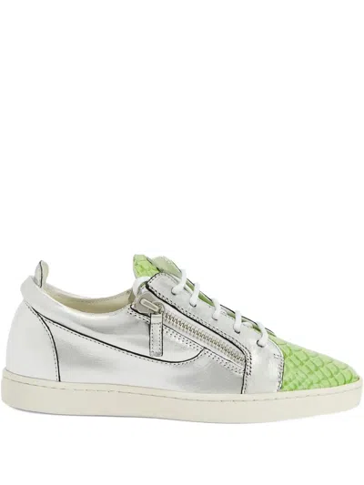 Giuseppe Zanotti Nicki Metallic Leather Zip-detail Sneakers In Gray