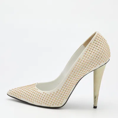 Pre-owned Giuseppe Zanotti Off White Leather Ester Embellished Pumps Size 38