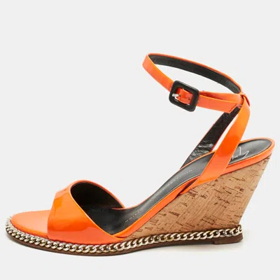Giuseppe Zanotti Orange Patent Leather Ankle-strap Chain Wedge Sandals