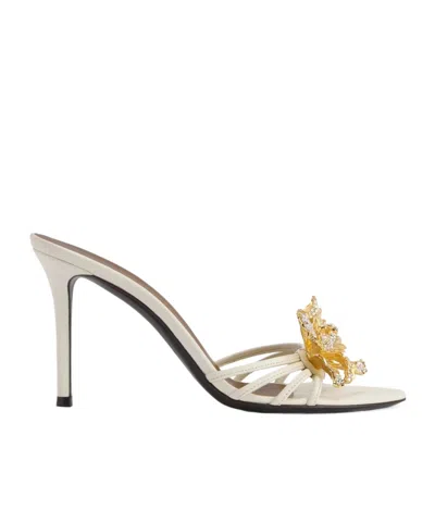 Giuseppe Zanotti 90mm Flower Leather Slide Sandals In White