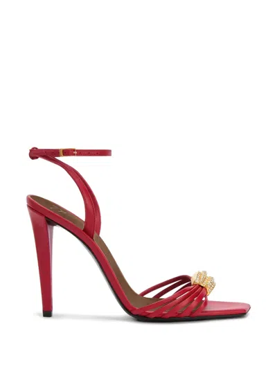 Giuseppe Zanotti Orchid Square Toe Crystal Brooch Sandals In Red