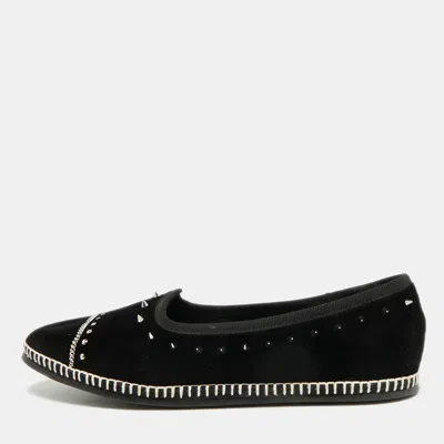 Pre-owned Giuseppe Zanotti Otium Size 37.5 Black Velvet Studded Ballet Flats