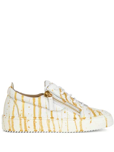 Giuseppe Zanotti Paint-splatter Leather Sneakers In White