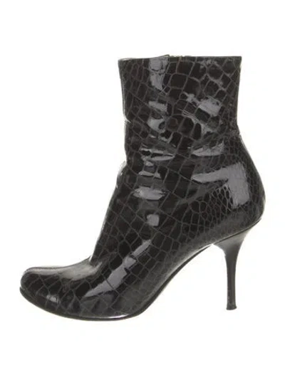 Pre-owned Giuseppe Zanotti Patent Leather Animal Print Boots In Black