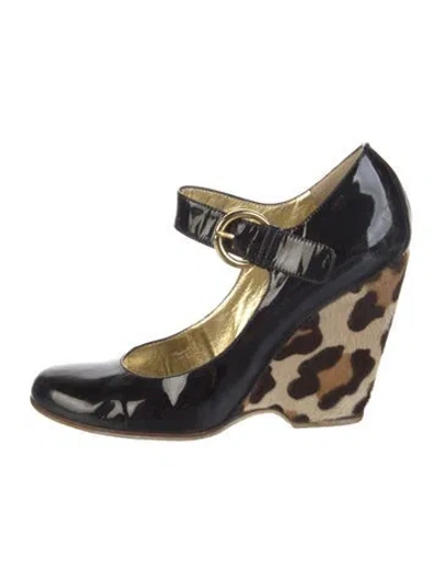 Pre-owned Giuseppe Zanotti Patent Leather Animal Print Pumps In Black