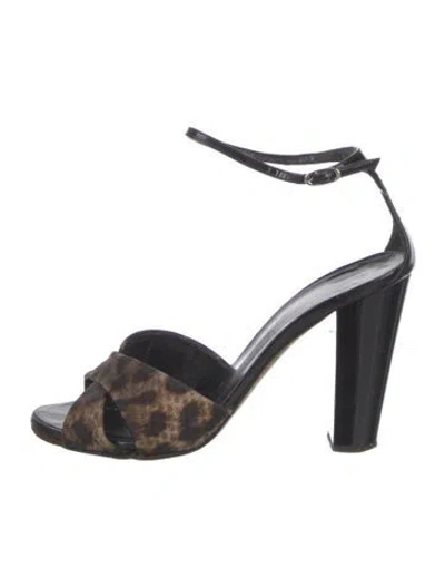 Pre-owned Giuseppe Zanotti Patent Leather Animal Print Sandals In Black