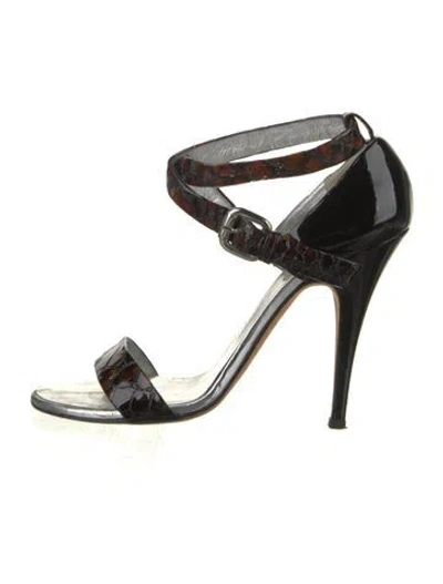 Pre-owned Giuseppe Zanotti Patent Leather Animal Print Sandals In Brown
