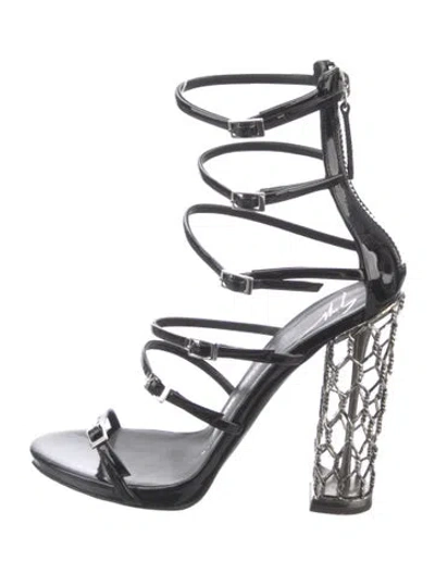 Pre-owned Giuseppe Zanotti Patent Leather Chain-link Accents Gladiator Sandals In Silver