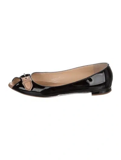 Pre-owned Giuseppe Zanotti Patent Leather Colorblock Pattern Ballet Flats In Black