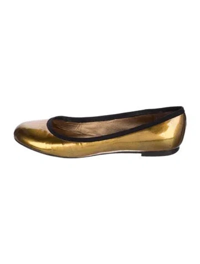 Pre-owned Giuseppe Zanotti Patent Leather Colorblock Pattern Ballet Flats In Gold