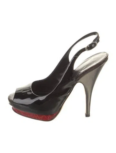Pre-owned Giuseppe Zanotti Patent Leather Colorblock Pattern Slingback Pumps In Black