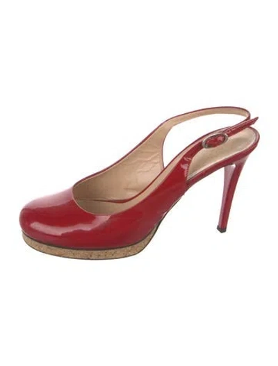 Pre-owned Giuseppe Zanotti Patent Leather Colorblock Pattern Slingback Pumps In Red