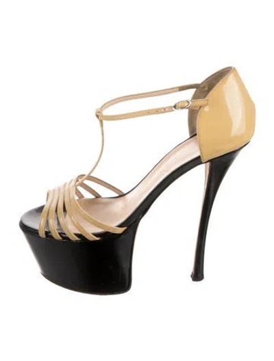 Pre-owned Giuseppe Zanotti Patent Leather Colorblock Pattern T-strap Sandals