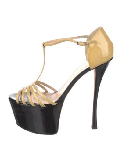 Pre-owned Giuseppe Zanotti Patent Leather Colorblock Pattern T-strap Sandals