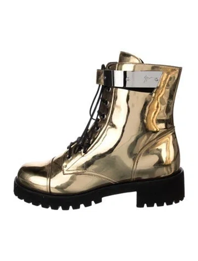 Pre-owned Giuseppe Zanotti Patent Leather Combat Boots In Gold