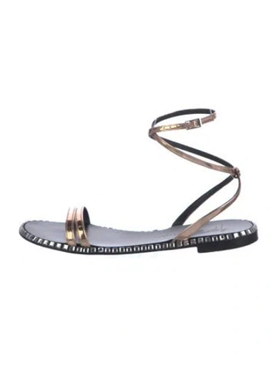 Pre-owned Giuseppe Zanotti Patent Leather Crystal Embellishments Gladiator Sandals In Black