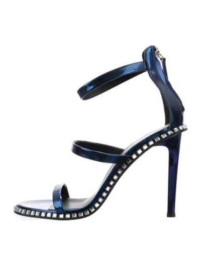 Pre-owned Giuseppe Zanotti Patent Leather Crystal Embellishments Sandals In Blue