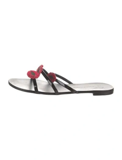 Pre-owned Giuseppe Zanotti Patent Leather Crystal Embellishments Slides In Black