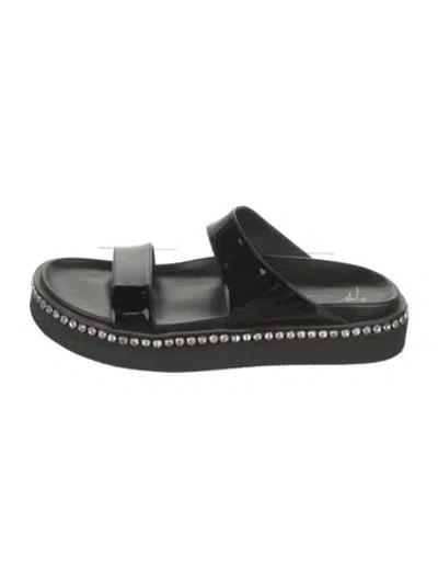 Pre-owned Giuseppe Zanotti Patent Leather Crystal Embellishments Slides In Black