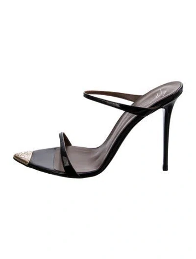 Pre-owned Giuseppe Zanotti Patent Leather Crystal Embellishments Slides In Black