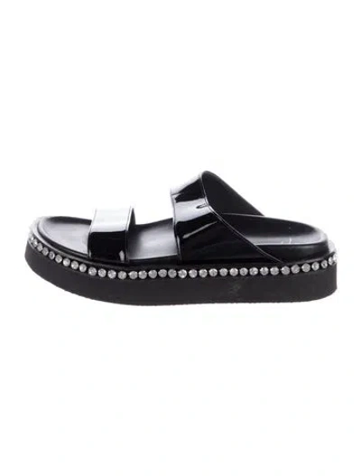 Pre-owned Giuseppe Zanotti Patent Leather Crystal Embellishments Slides In Black