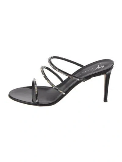 Pre-owned Giuseppe Zanotti Patent Leather Crystal Embellishments Slides In Black