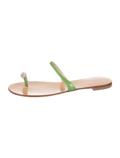 Pre-owned Giuseppe Zanotti Patent Leather Crystal Embellishments Slides In Green