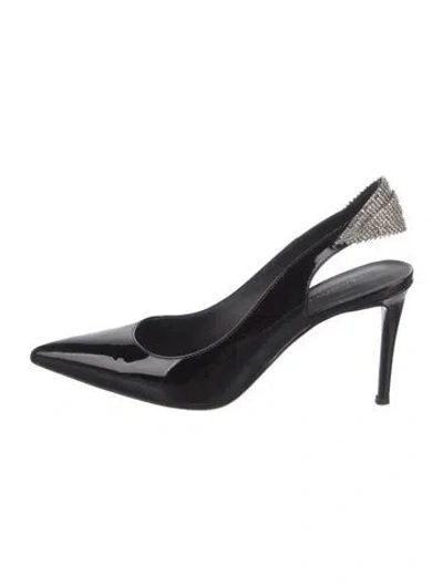 Pre-owned Giuseppe Zanotti Patent Leather Crystal Embellishments Slingback Pumps In Black