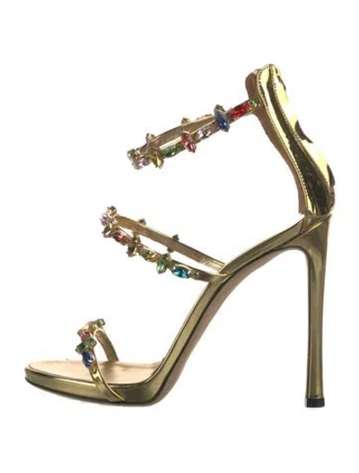 Pre-owned Giuseppe Zanotti Patent Leather Crystal Embellishments T-strap Sandals