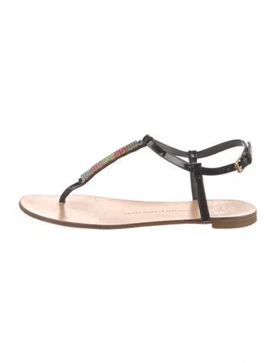 Pre-owned Giuseppe Zanotti Patent Leather Crystal Embellishments T-strap Sandals In Black