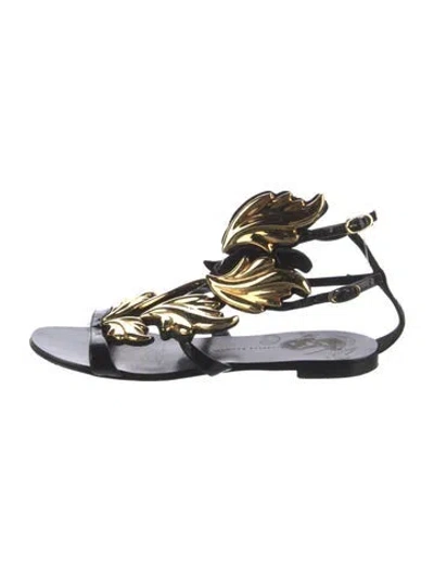 Pre-owned Giuseppe Zanotti Patent Leather Cutout Accent Sandals In Black/gold