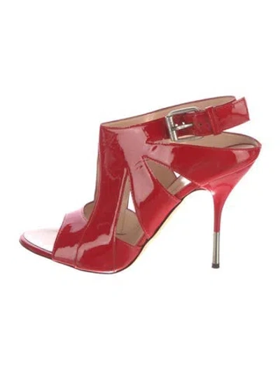 Pre-owned Giuseppe Zanotti Patent Leather Cutout Accent Slingback Sandals In Red
